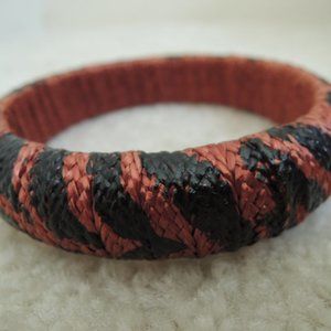 Bangle Bracelet Animal Print Woven Fabric Tiger Stripe Vtg 70s Costume Jewelry